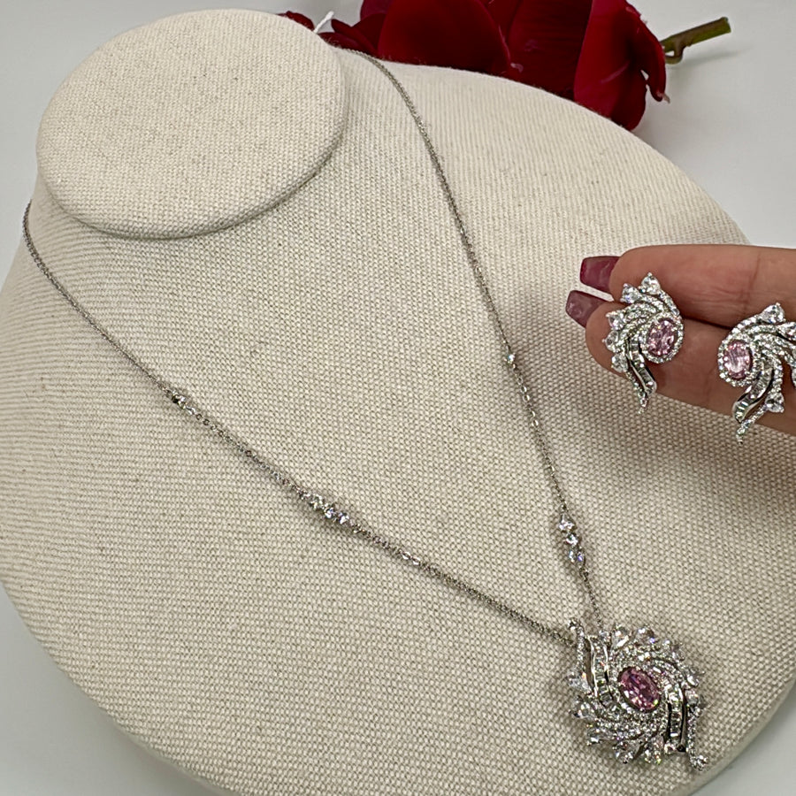 Pink Italian Cubic Zirconia Pendant Necklace Set