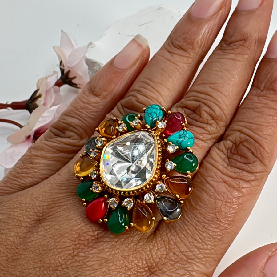 Multi Moissanite Adjustable Finger Ring