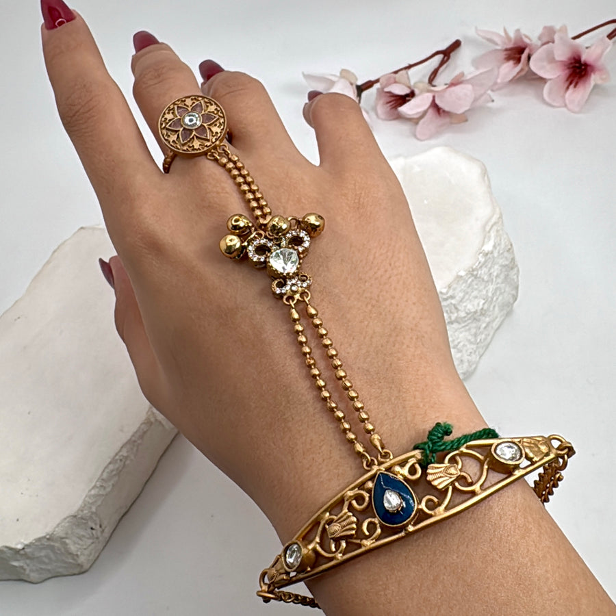 Blue & Pink Silver Lookalike Gold Openable Finger Bracelet