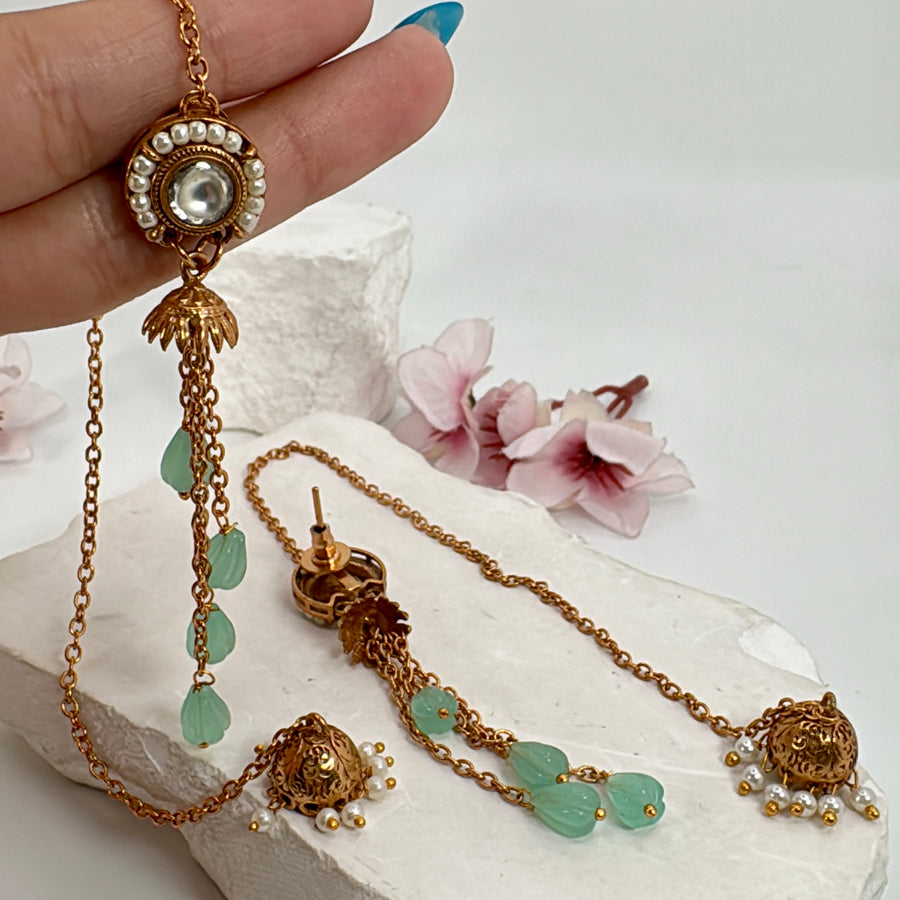 Mint Moissanite Dainty Kashmiri Style Earrings