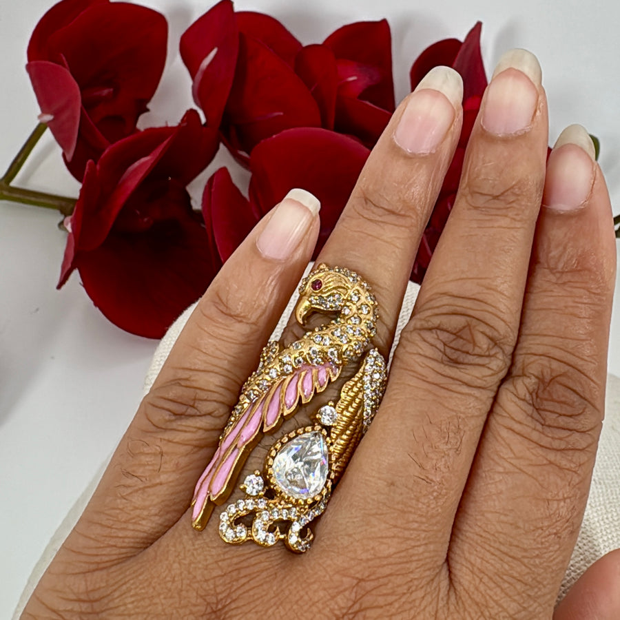 Pink Jadau Moissanite Statement Adjustable Finger Ring