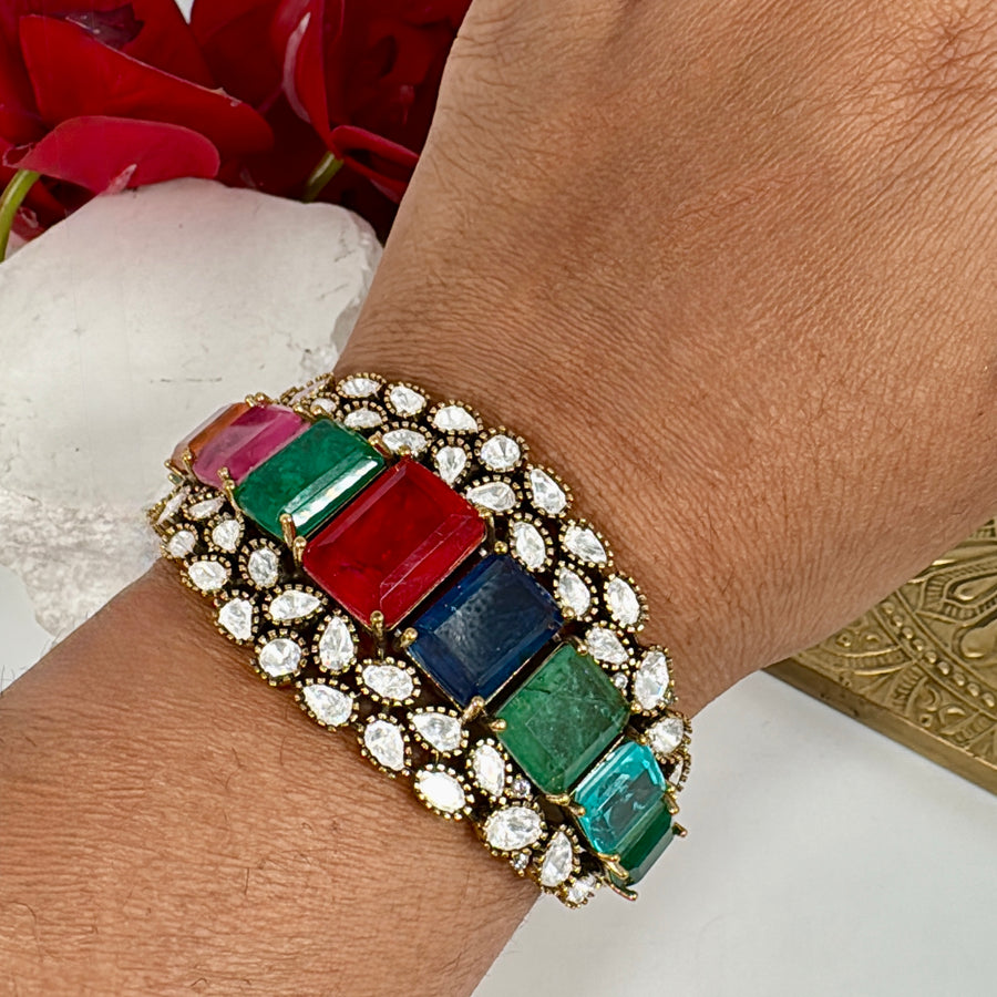 Multi Doublet & Moissanite Openable Bangle (Fits Size 2.2-2.6)