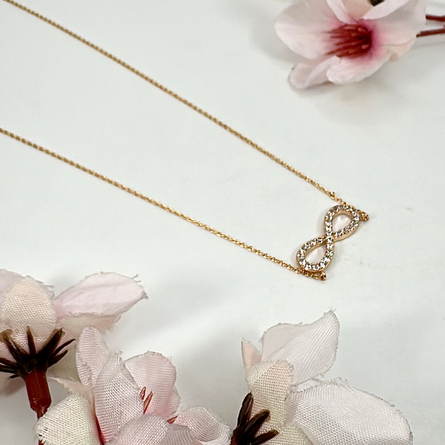 Clear Gold Polish Italian Infinity American Diamonds Cubic Zirconia Pendant Set