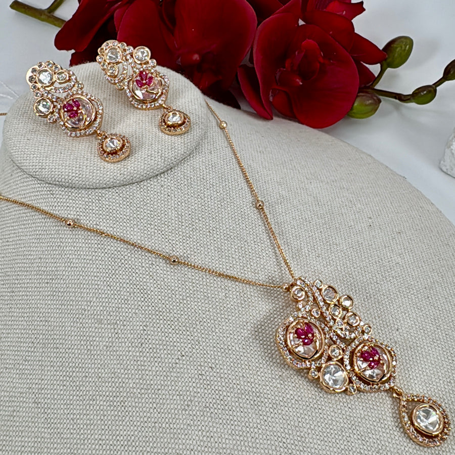 Ruby Polki Kundan Pendant Necklace Set