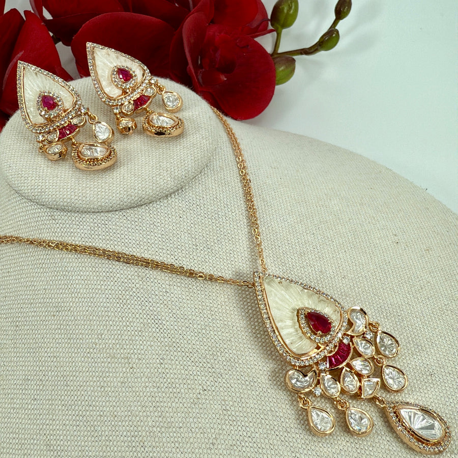 Ruby MOP Pendant Necklace Set