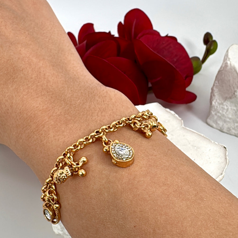 Clear Charms Antique Gold Kundan Flexible Bracelet