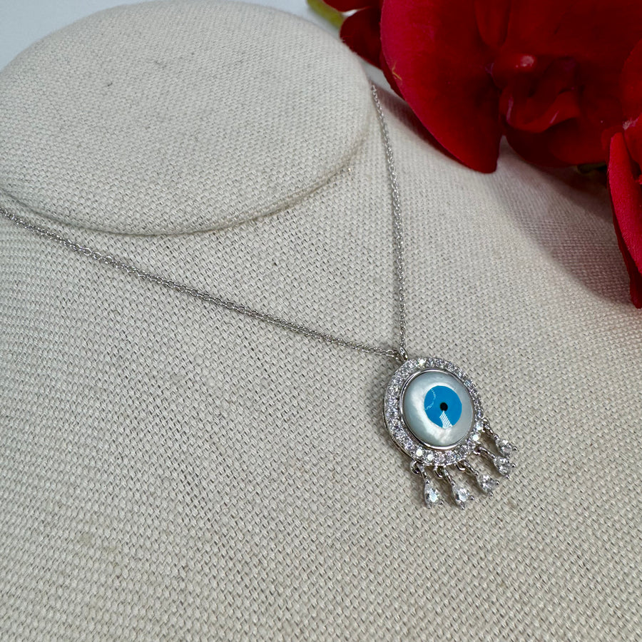 White Blue Evil Eye Pendant Necklace