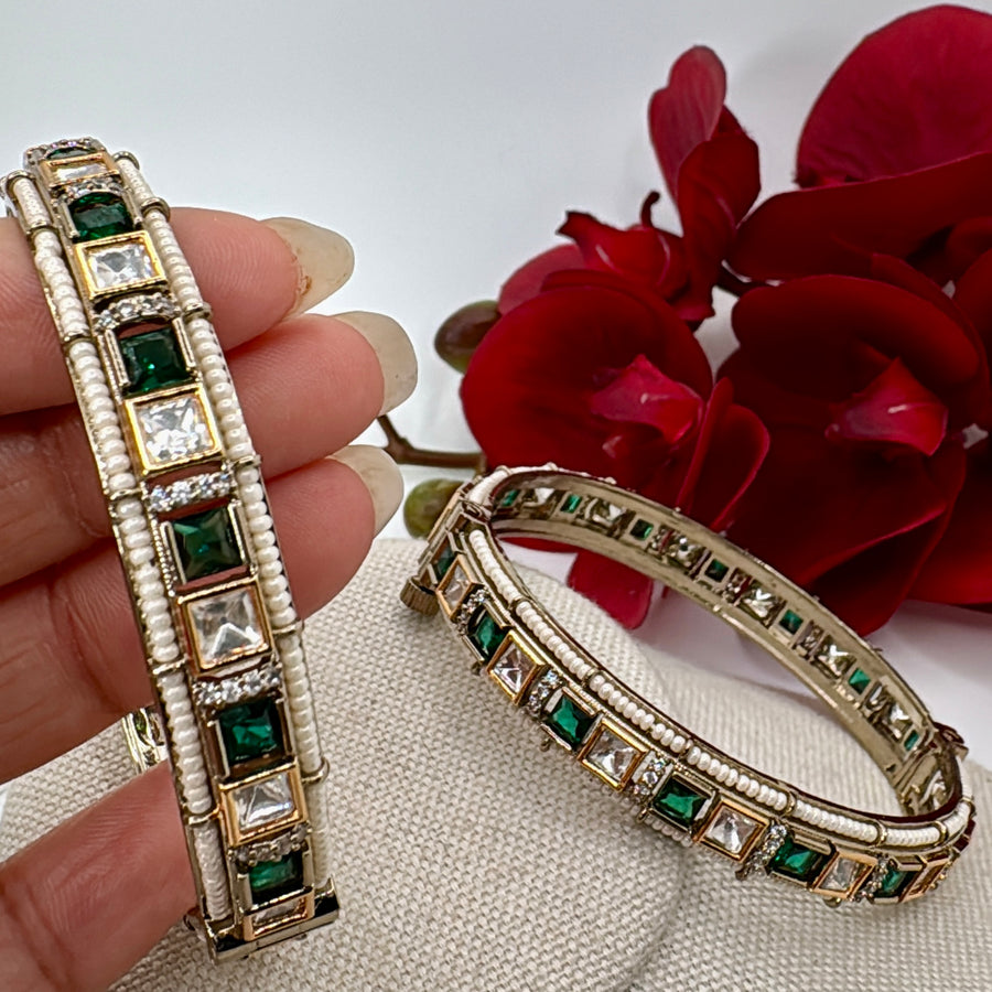 Green Doublet Moissanite Openable Bangle Pair(Size 2.6)