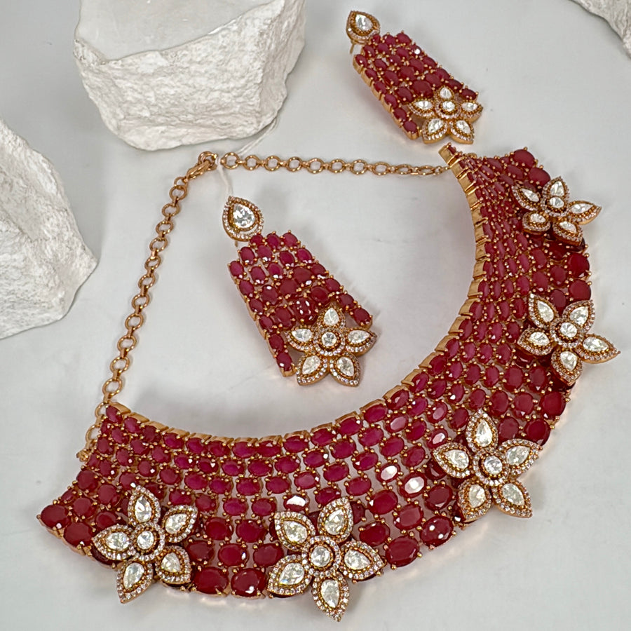 Ruby Moissanite Statement Necklace Set