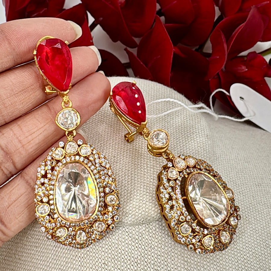 Red Doublet Moissanite Earrings