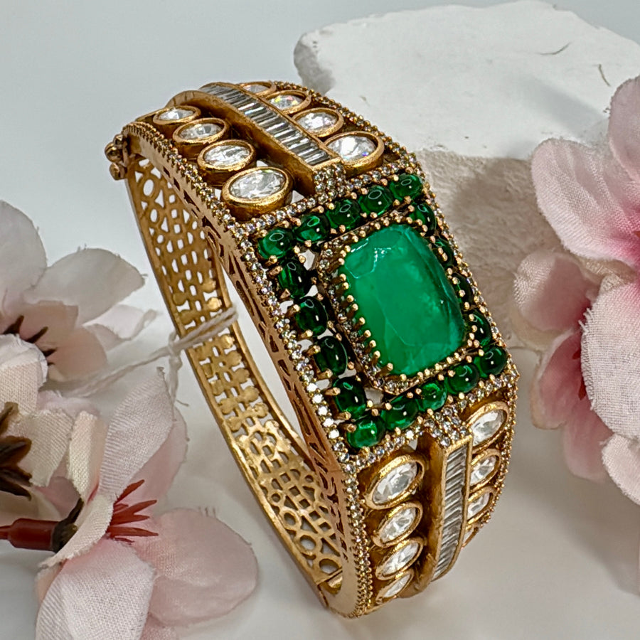 Green Doublet Moissanite Openable Bangle(Fits Size 2.2-2.6)
