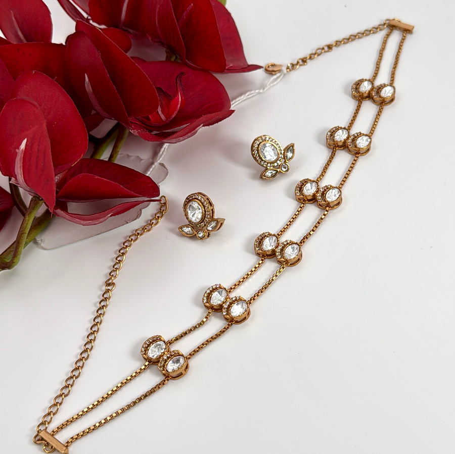 Clear Moissanite Dainty Choker Necklace Set