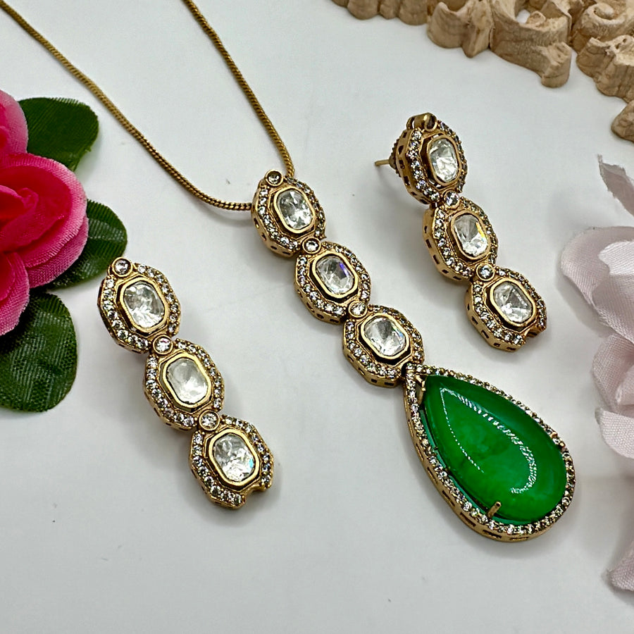 Green Doublet & Moissanite Pendant set