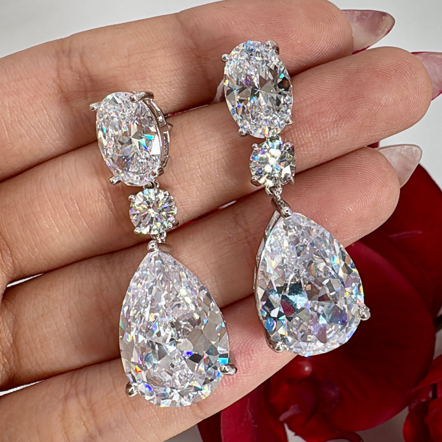 Clear Cubic Zirconia Italian Earrings ( Length Approx.1.5 inches)