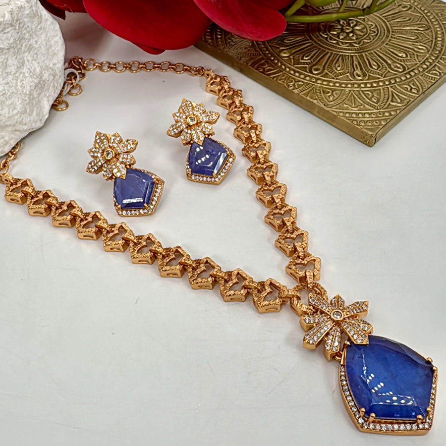 Blue Doublet Dainty Moissanite Necklace Set