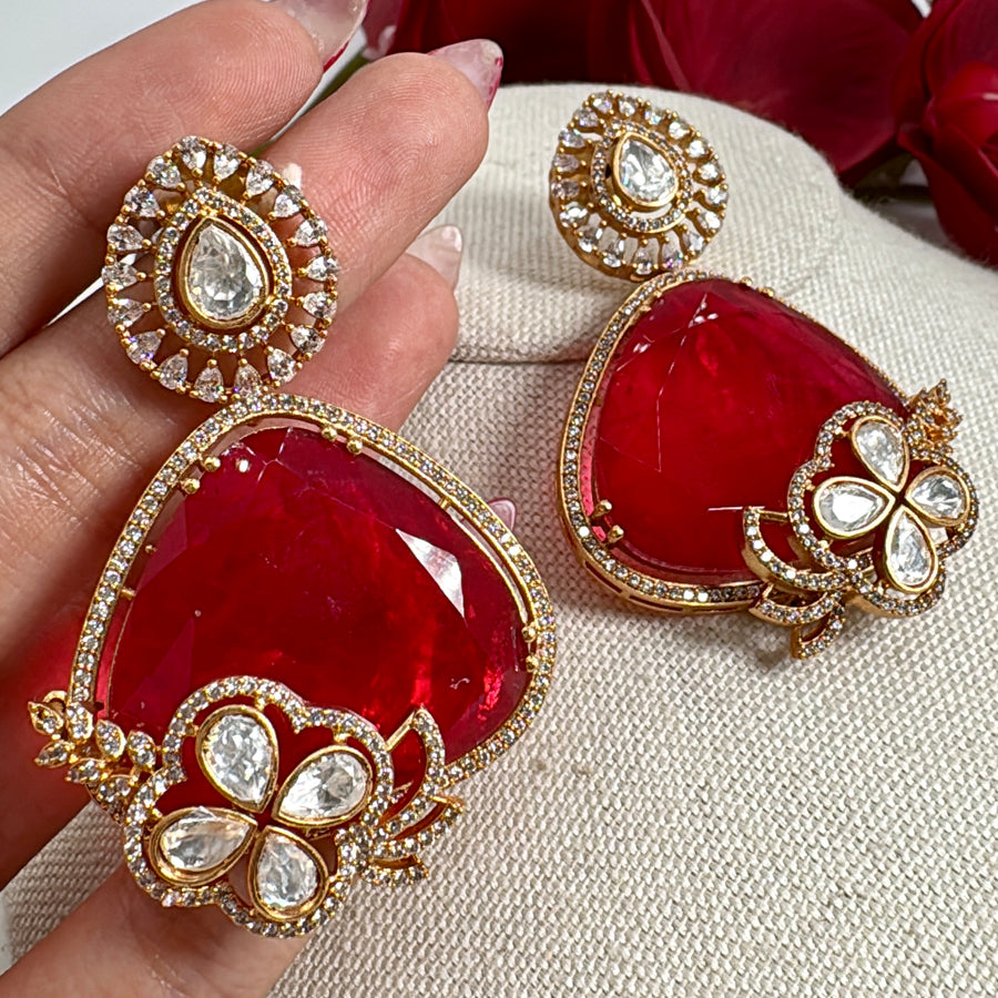 Red Doublet Moissanite Statement Lightweight Earrings