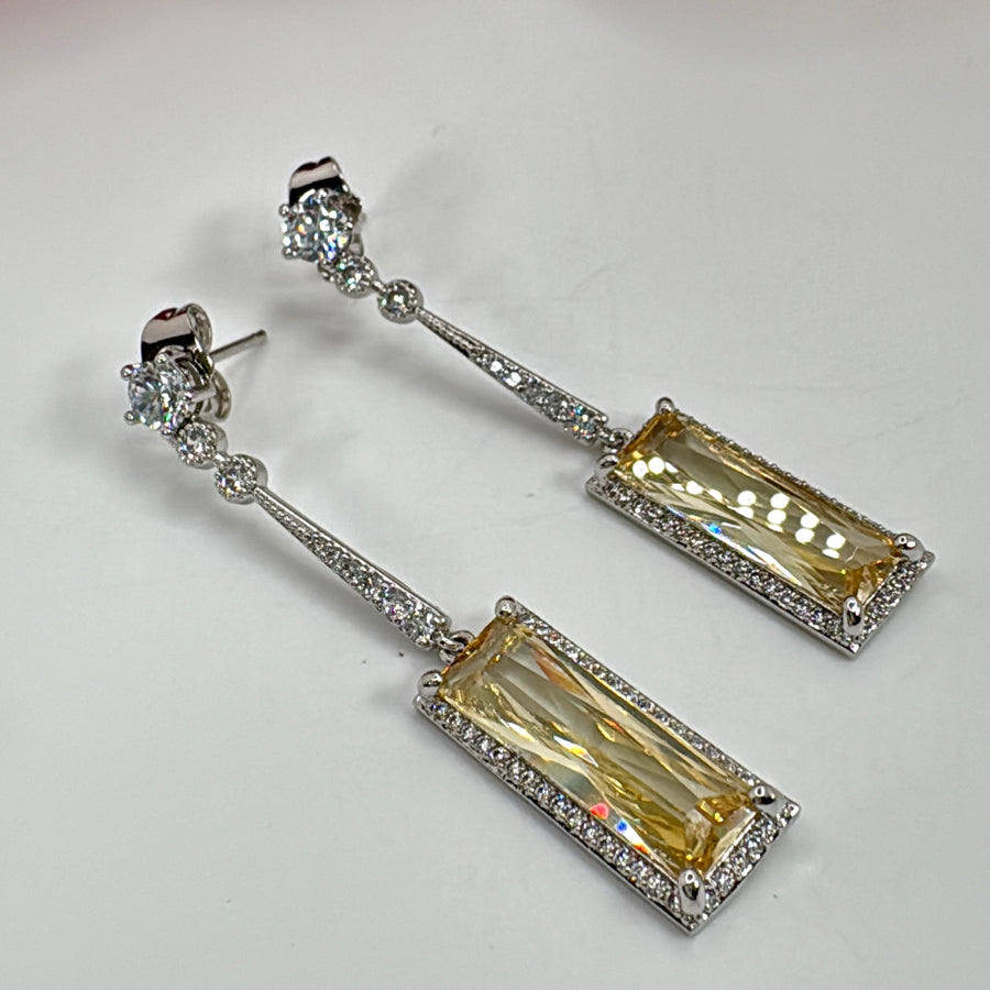 Yellow Italian Cubic Zirconia Earrings (Approx. Length 2 inches)