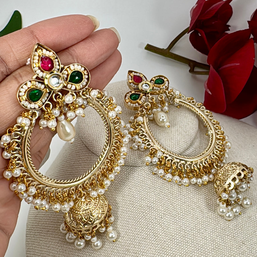 Multi Silver Lookalike Jhumka Chand Bali Earrings