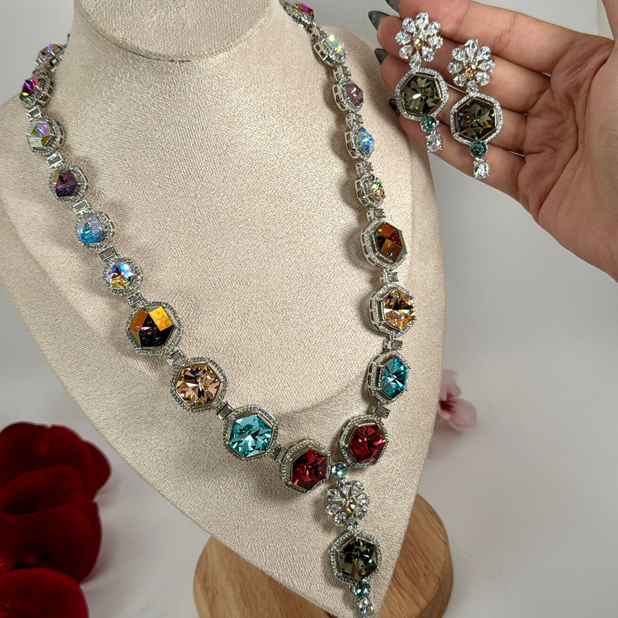 Multi Swarovski Crystals Cubic Zirconia Necklace Set