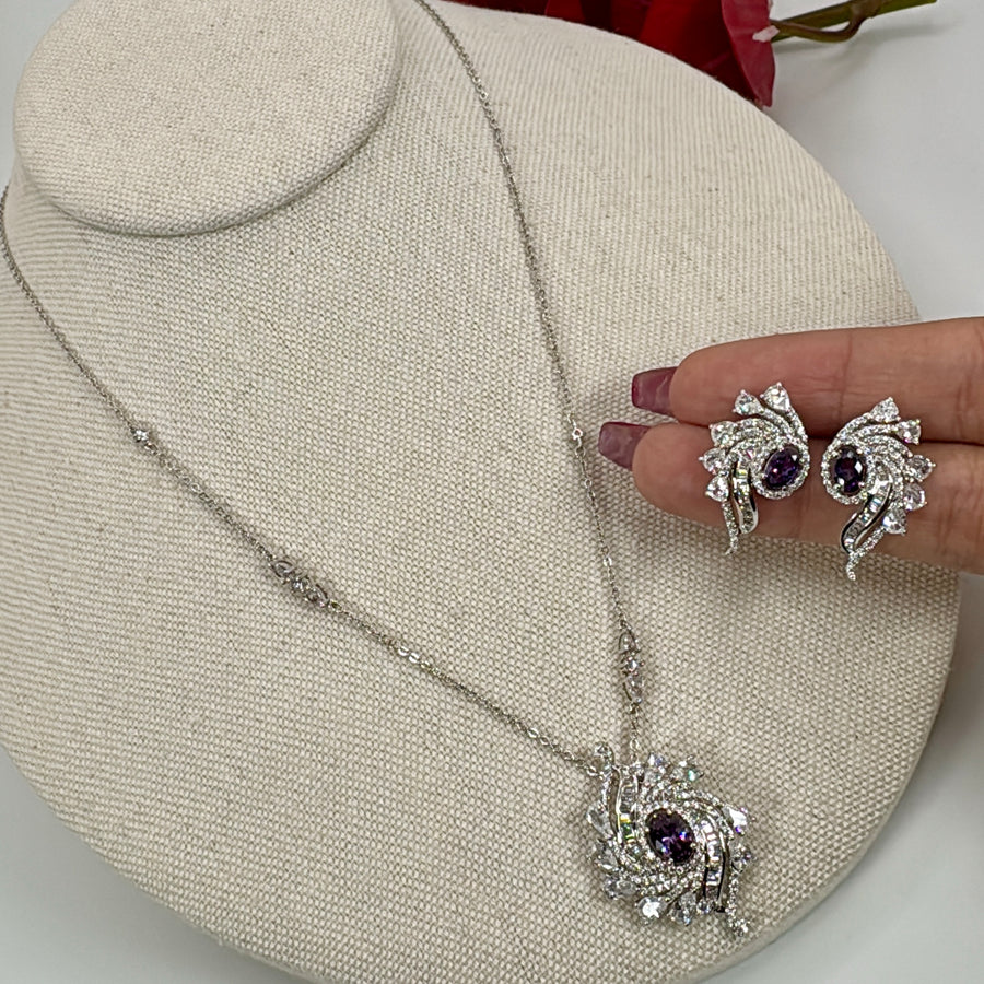 Purple Italian Cubic Zirconia Pendant NecklaceSet