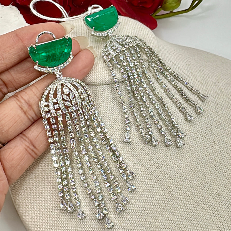 Teal AAA Cut Cubic Zirconia Rhodium Plated Lightweight Cocktail Earrings