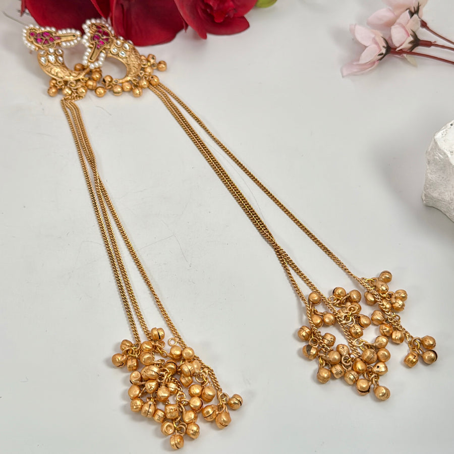 Ruby Silver Lookalike Gold Kashmiri Earrings