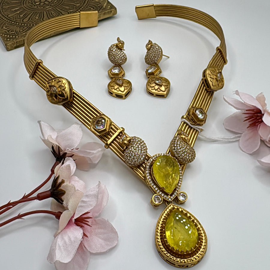 Yelllow Doublet Moissanite Collar Hasli Necklace Set