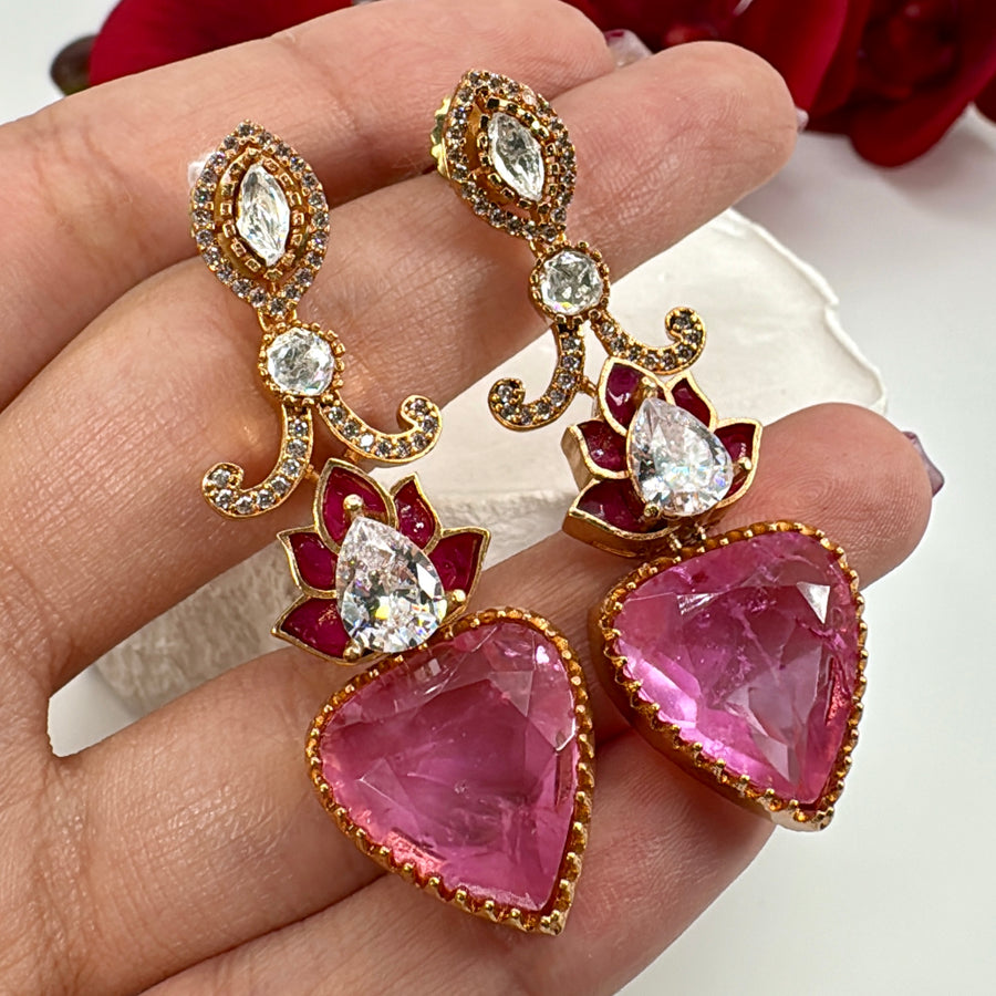 Hot Pink Doublet Jadau Moissanite Earrings