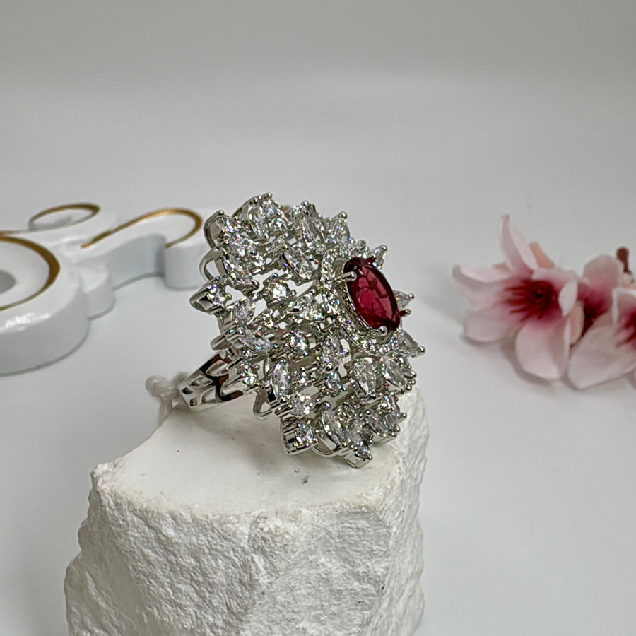 Ruby American Diamonds CZ Adjustable Cocktail Finger Ring