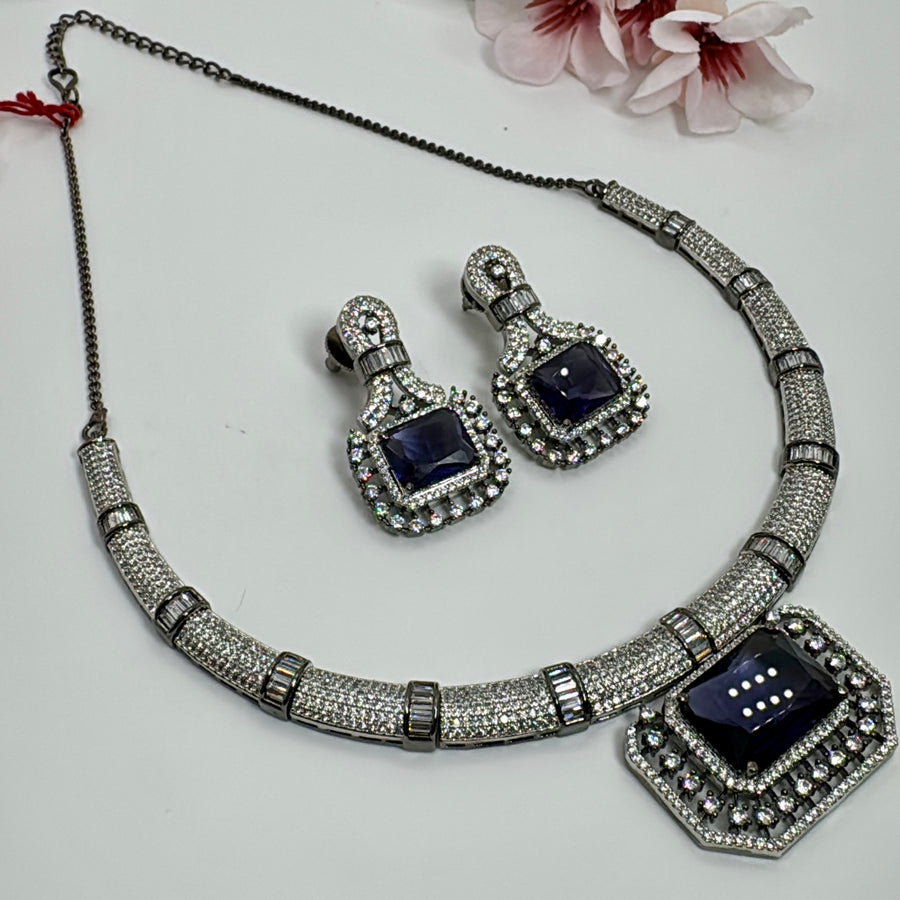 Purple Victorian American Diamonds CZ Necklace Set