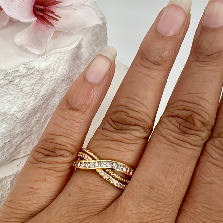 Clear Tanishq Inspired Cubic Zirconia American Diamonds Gold Plated Adjustable Finger Ring Design 4