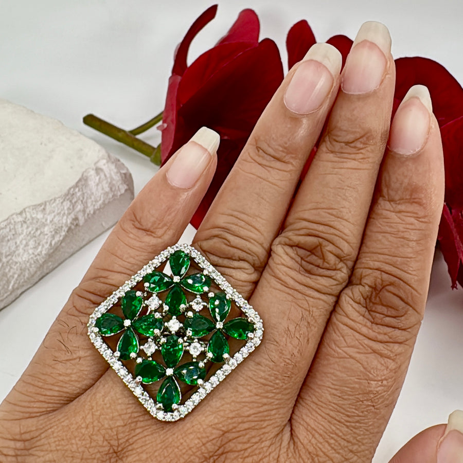 Green Cubic Zirconia Adjustable Finger Ring