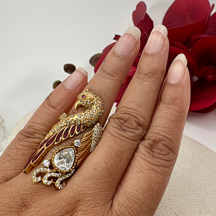 Ruby Jadau & Moissanite Statement Finger Ring