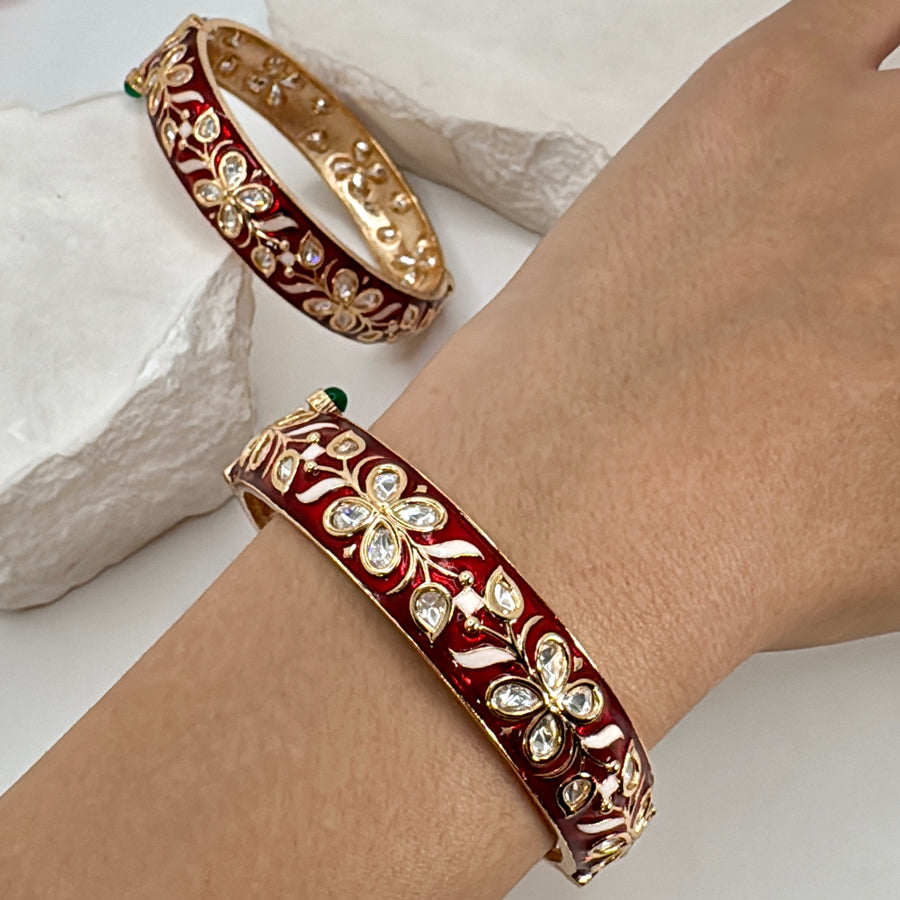 Ruby & Moissanite Meenakari Openable Bangle Pair(Size 2.4)