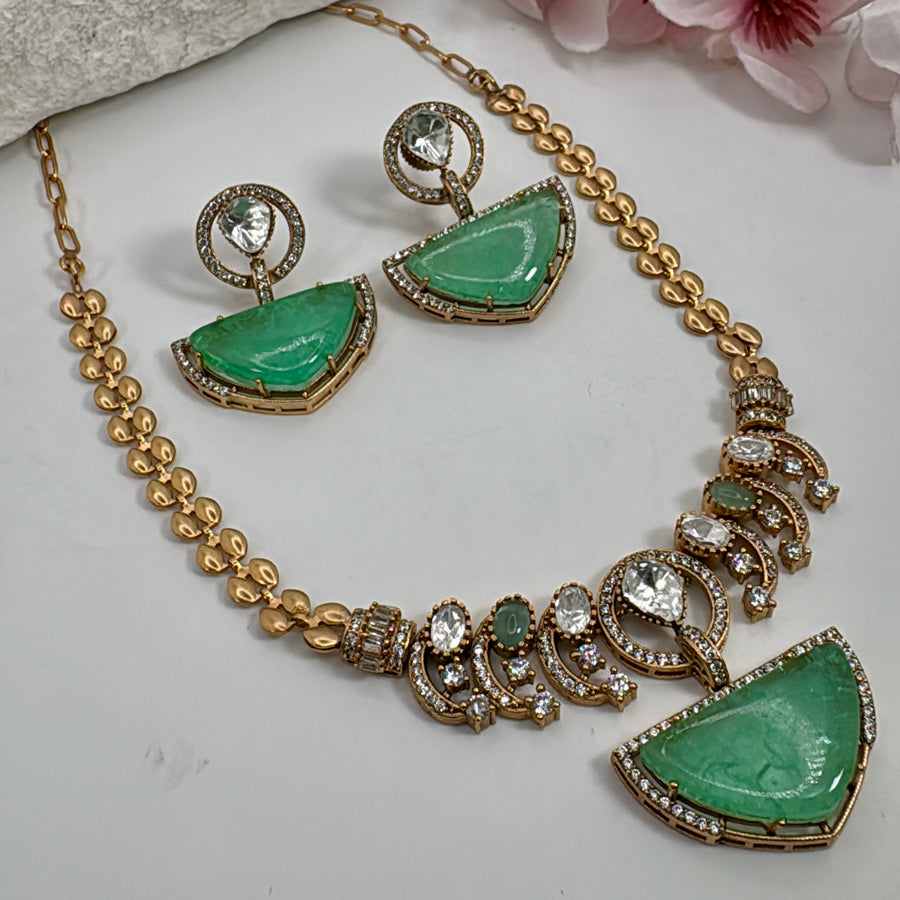 Mint Moissanite Dainty Necklace Set