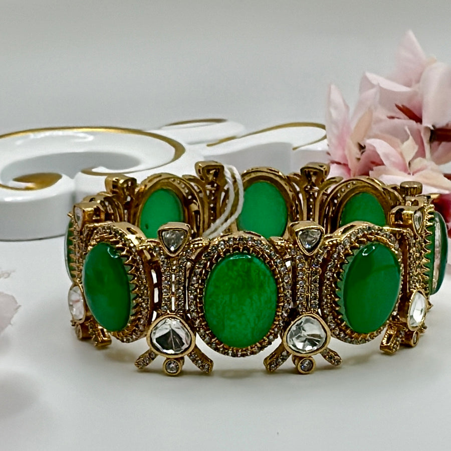 Green Doublet Statement Openable Bracelet( Fits Size 2.2-2.6)