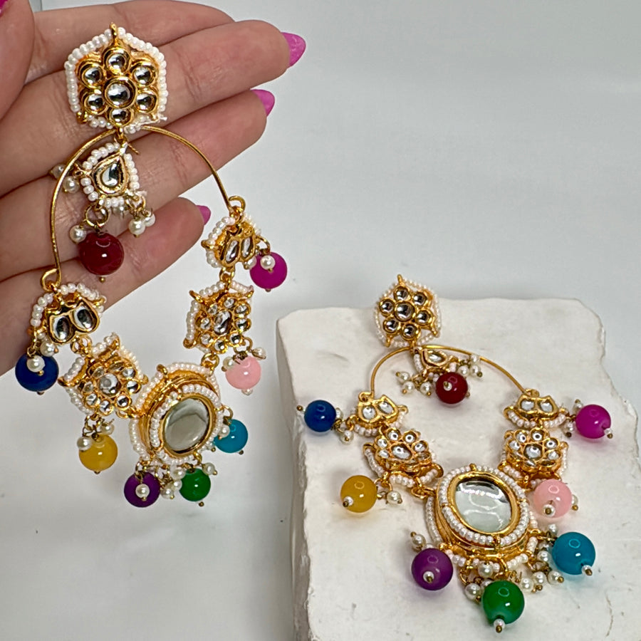 Multi Bikaneri Kundan Chand Bali Earrings