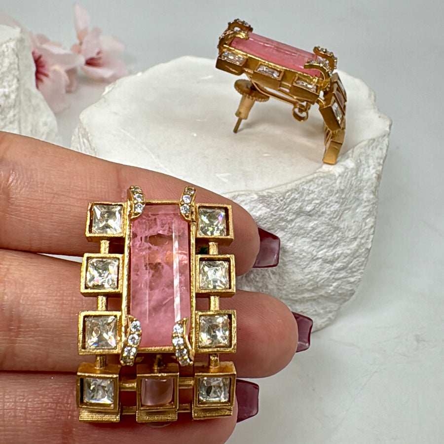 Pink Doublet Moissanite Stud Earrings