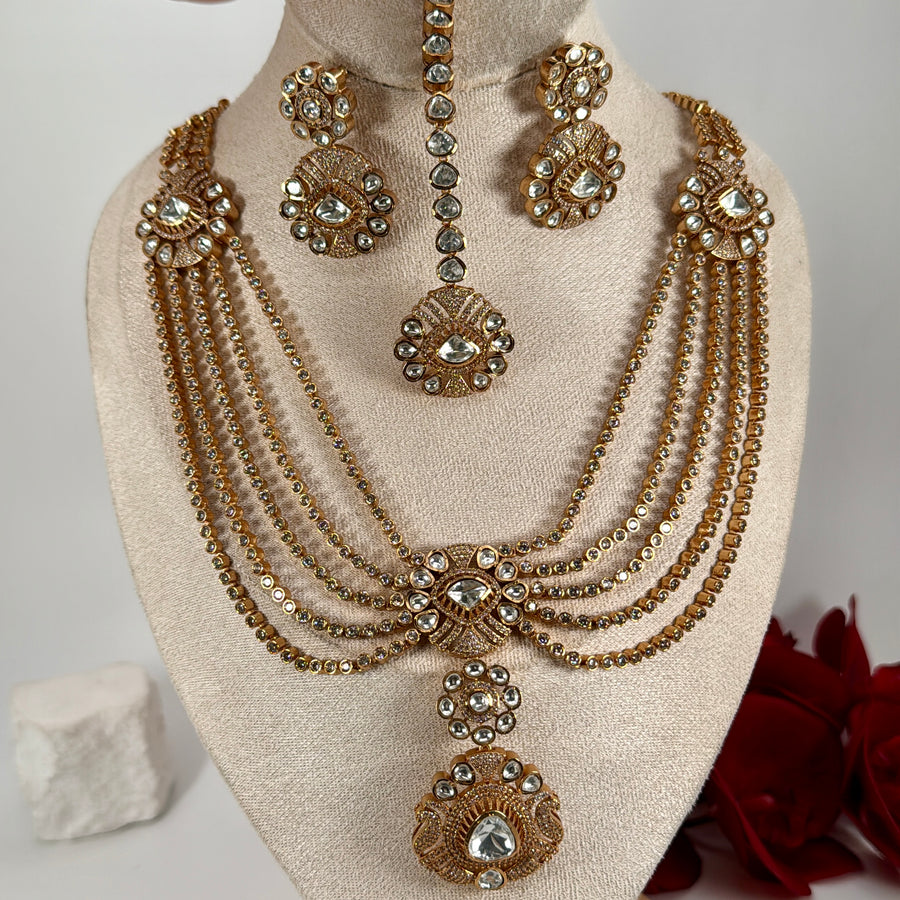 Clear Multi Layer Moissanite Necklace Set