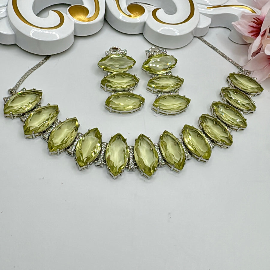 Green Crystals & American Diamonds Necklace Set