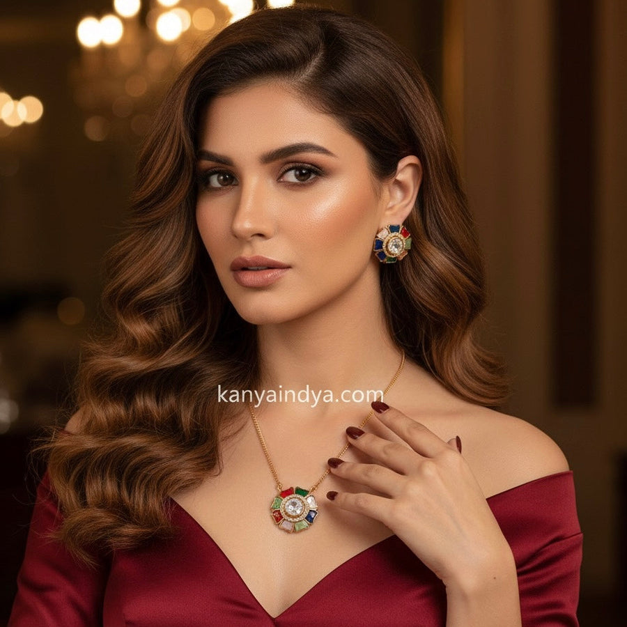 Multi Jadau Moissanite Pendant Necklace Set