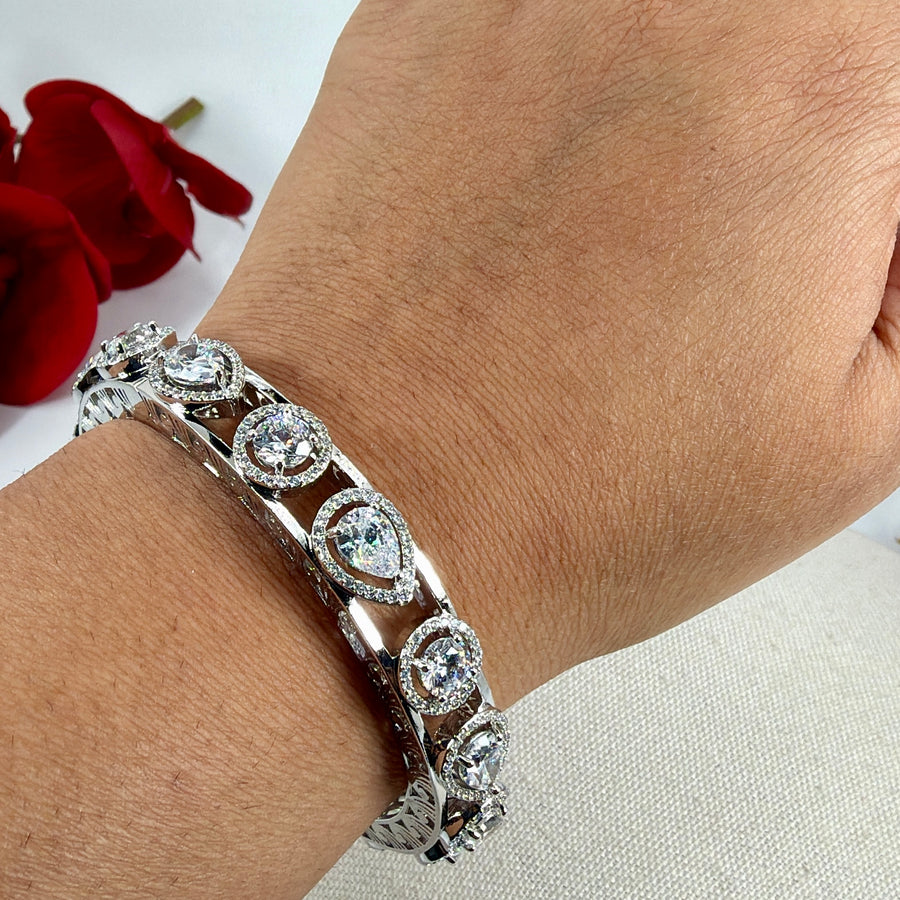 Clear Silver Cubic Zirconia Italian Openable Bangle(Size 2.4)