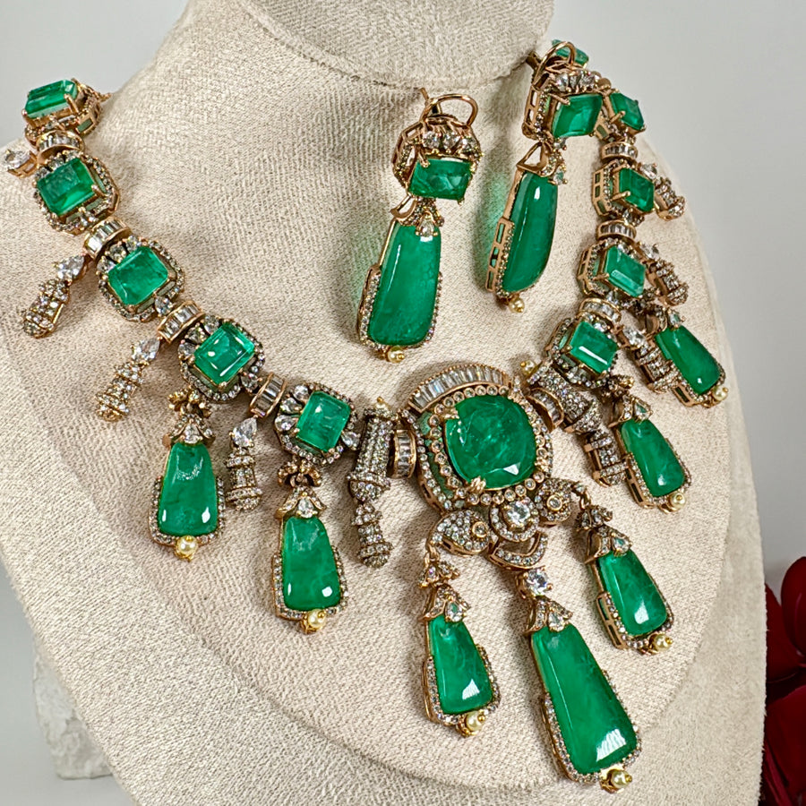 Teal Doublet Moissanite Necklace Set