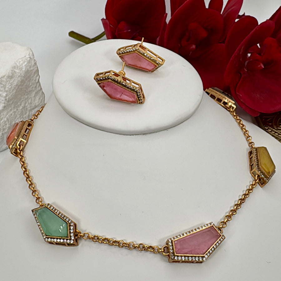 Multi Pastal Doublet Necklace Set