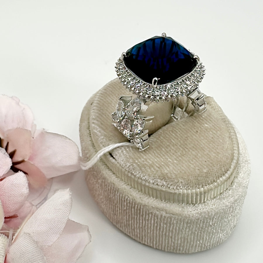 Blue American Diamonds/CZ Adjustable Finger Ring