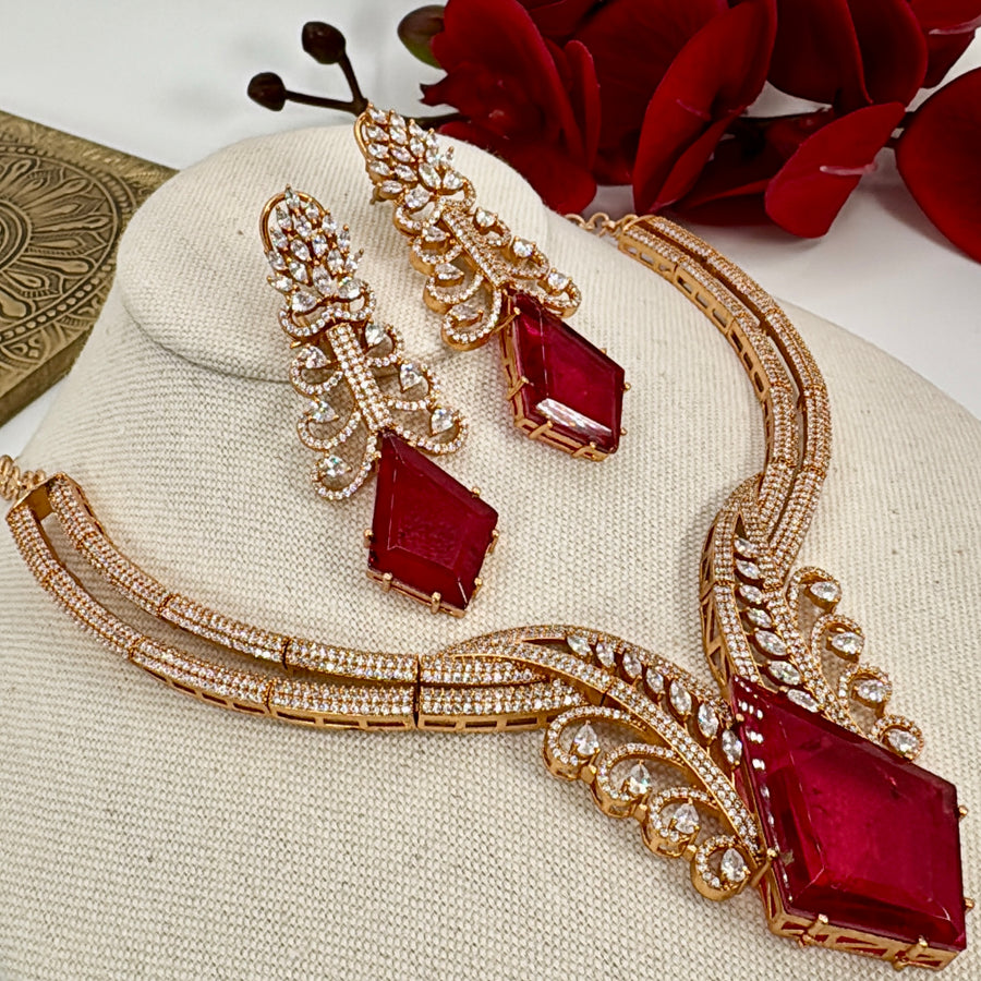 Red Doublet Moissanite Necklace Set