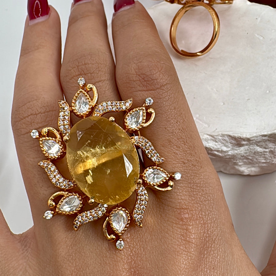 Yellow Doublet Moissanite Statement Adjustable Finger Ring