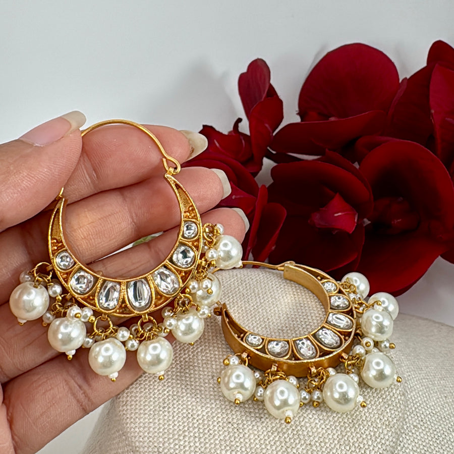 Turquoise Jadau Moissanite Reversible Chand Bali Earrings