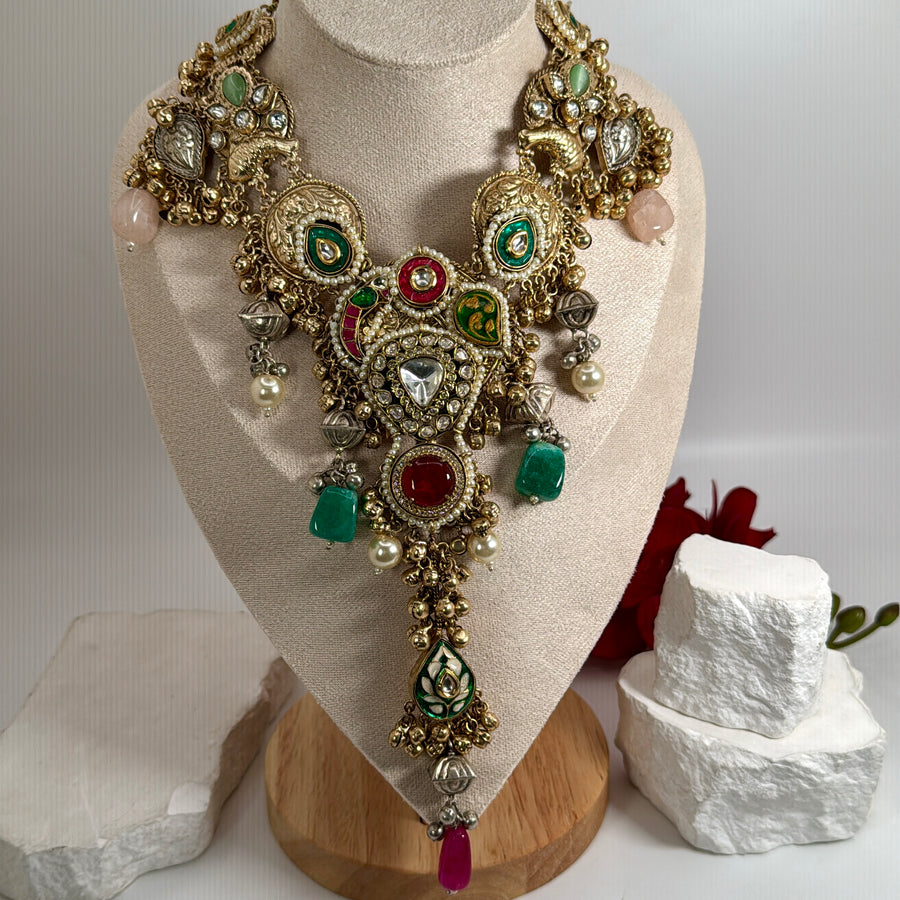 Multi Dual Tone Paachi Silver Lookalike Statement Necklace