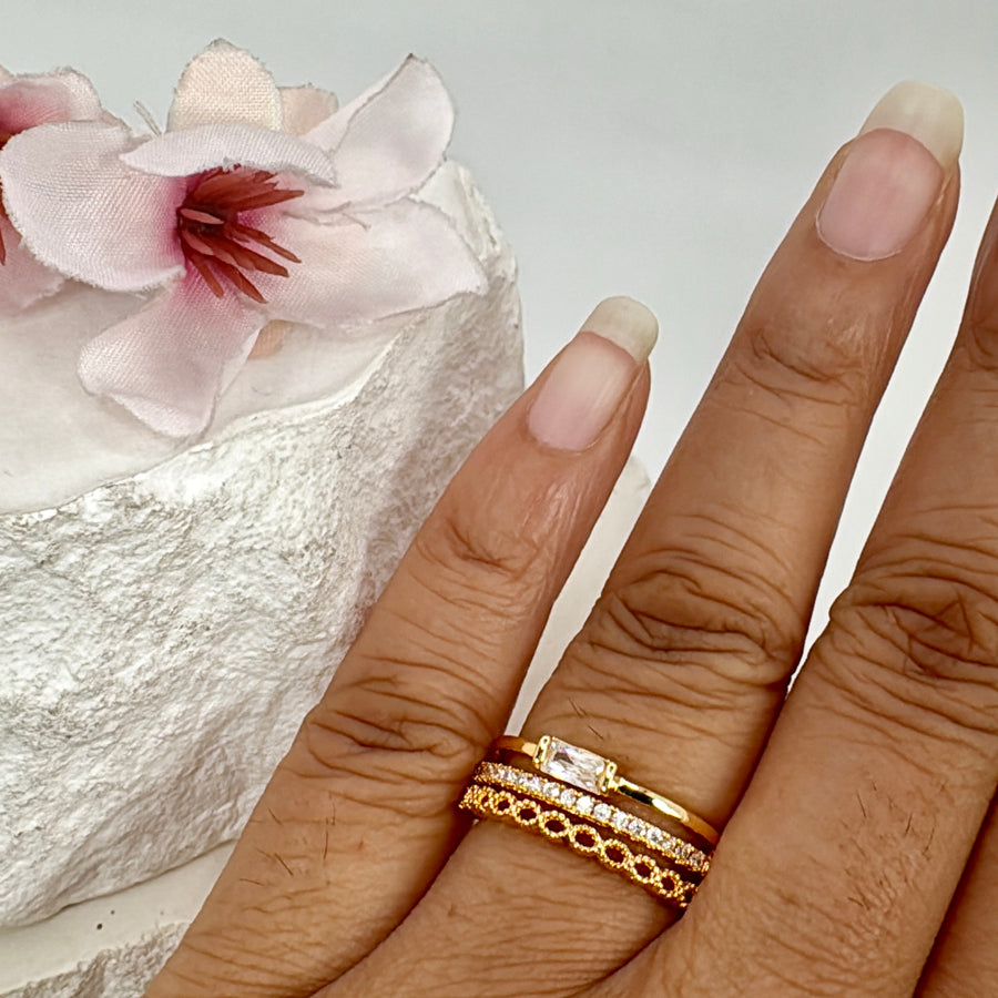 Clear Tanishq Inspired Gold Plated Cubic Zirconia American Diamonds Adjustable Finger Ring Design 12